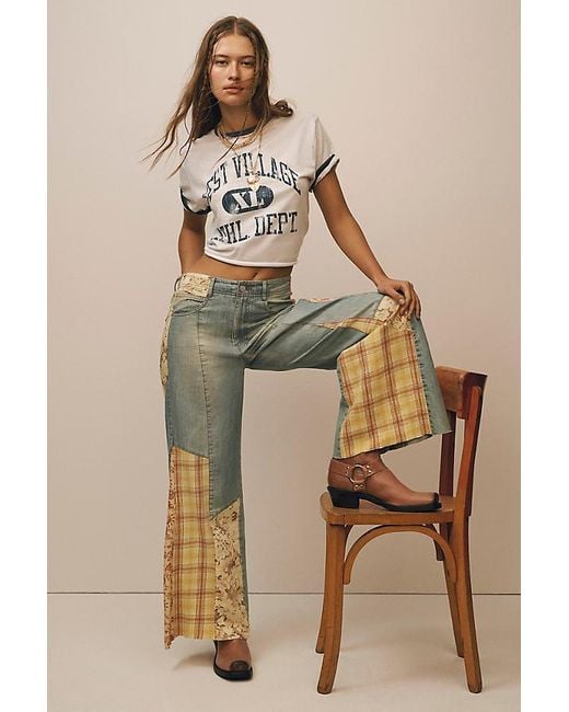 Pilcro Natural The Adi Mid-Rise Relaxed Flare Jeans By Patchwork Edition
