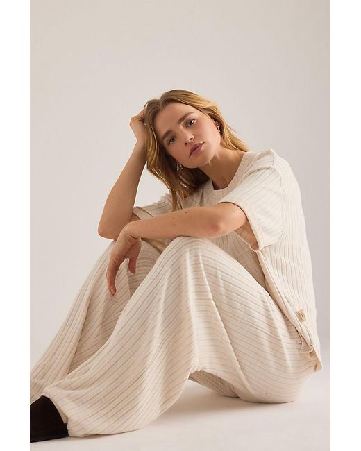Chelsea Peers Natural Ribbed Wide-Leg Lounge Trousers