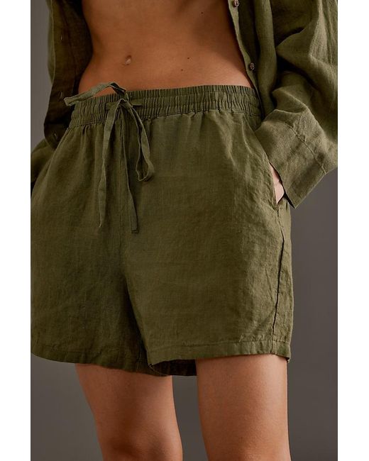 SELECTED Green Mid-rise Linen Shorts