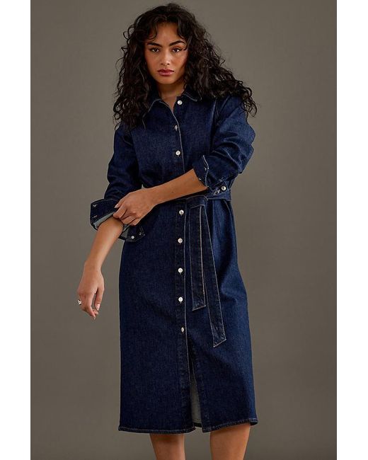 SELECTED Blue Long-sleeve Denim Shirt Midi Dress