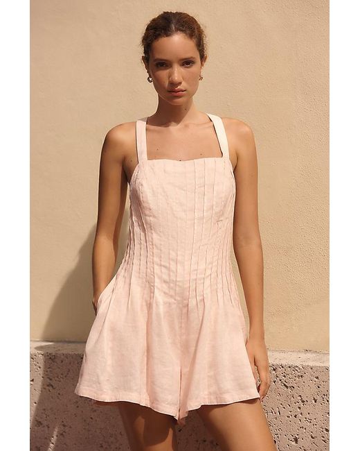 By Anthropologie Natural Linen Pintuck Playsuit