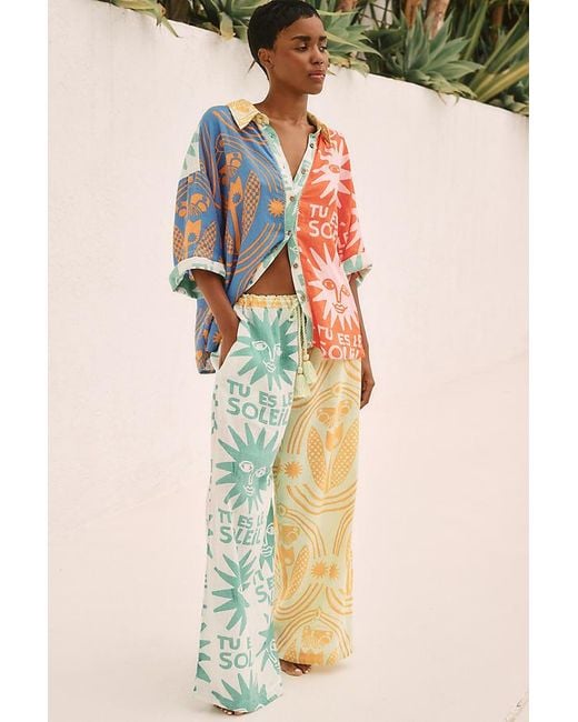 By Anthropologie Multicolor Short-sleeve Linen Buttondown Shirt