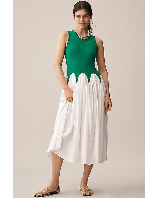 Siempre Green Michelle Sleeveless Colourblock Midi Dress