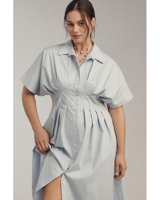 Exquise Gray The Tobie Button-Front Pleated Shirt Dress By