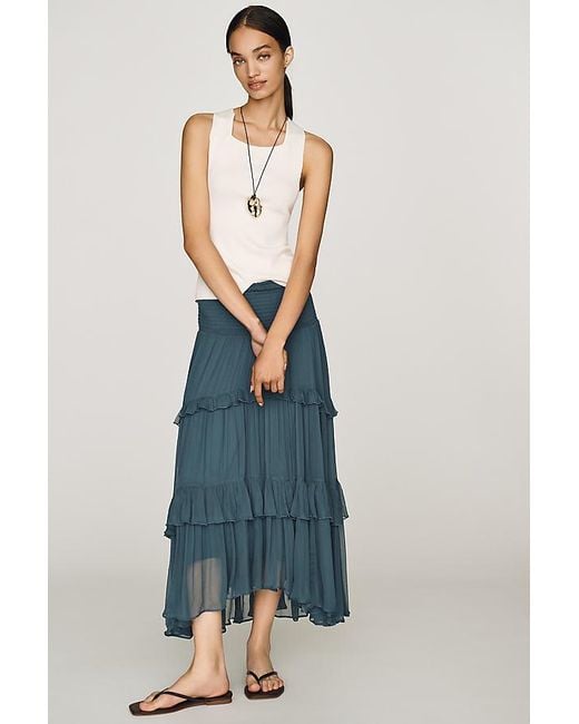 By Anthropologie Blue Tiered Balkans Maxi Skirt