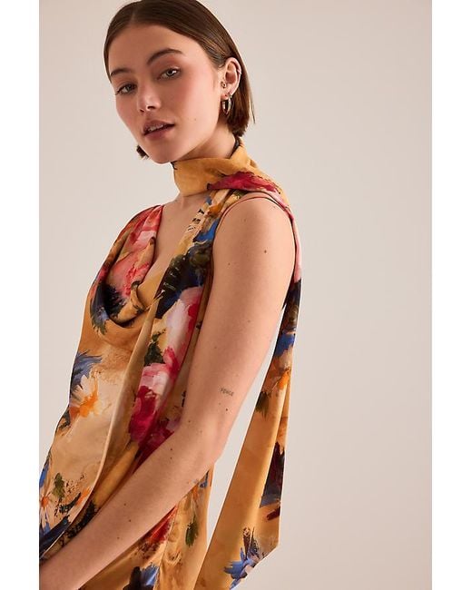 By Anthropologie Yellow Mindy Floral Scarf-Detail Maxi Dress