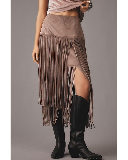 Mare Mare Gray X Anthropologie Faux-Suede Fringe Midi Skirt