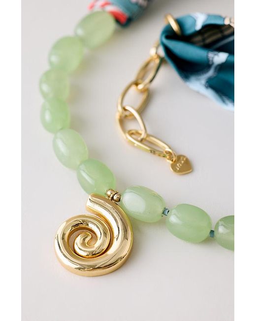 By Anthropologie Blue Beaded Scarf Swirl Pendant Necklace
