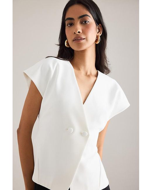 By Anthropologie White V-Neck Short-Sleeve Waistcoat
