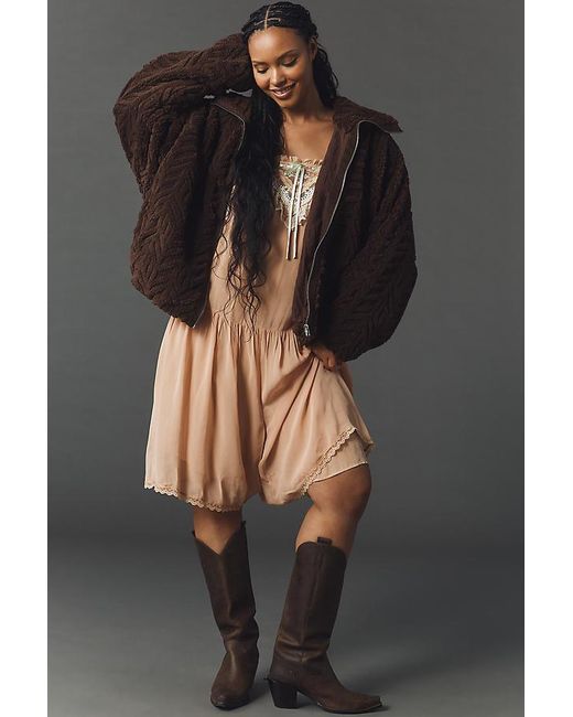 Pilcro Green Textured Faux-Fur Jacket