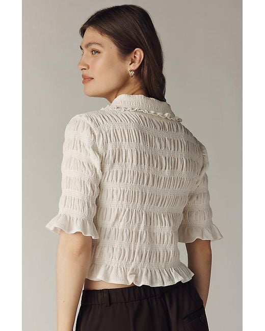 Maeve Black Ruffle Button-Front Top