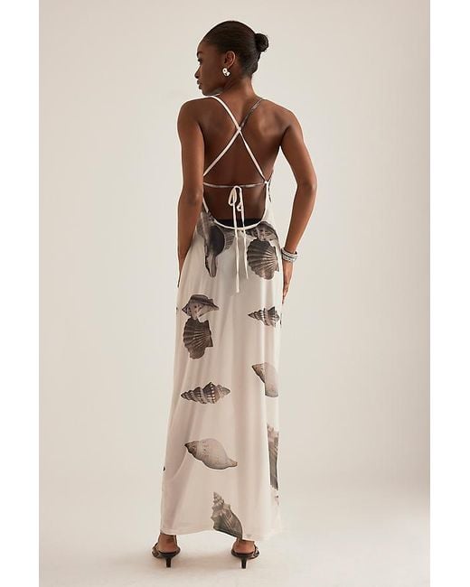 4th & Reckless Natural Madeline Shell-Print Mesh Maxi Dress