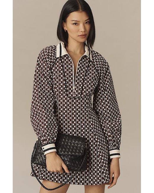 Maeve Brown Long-Sleeve Collared Varsity Dress