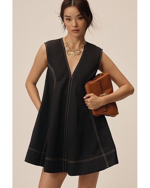 Maeve Black V-Neck Cutout Mini Swing Dress