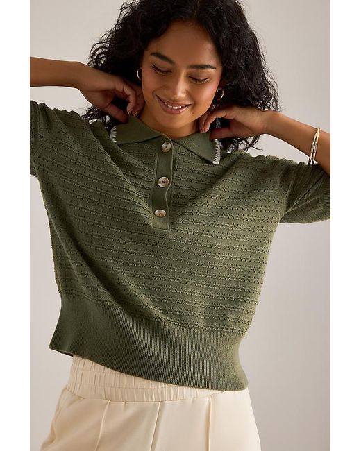 Varley Green Guilia Knit Polo Top