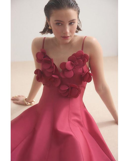 By Anthropologie Purple Rosie 3D Flower Midi Dress