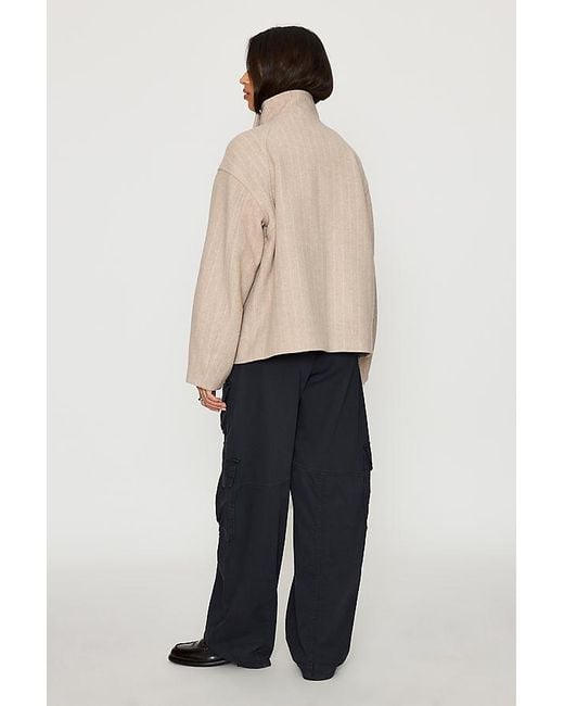 By Anthropologie Blue Funnel-Neck Stripe Wool-Blend Jacket