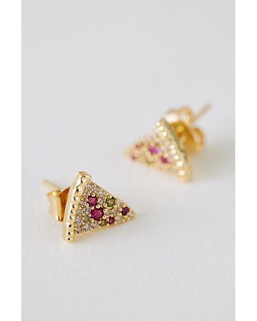 Anthropologie Metallic Pizza Stud Earrings