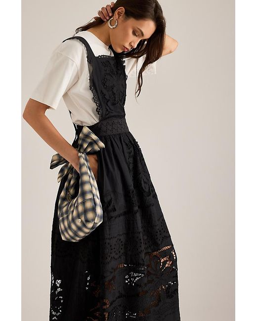Bl-nk Black Cutwork Midi Apron Dress