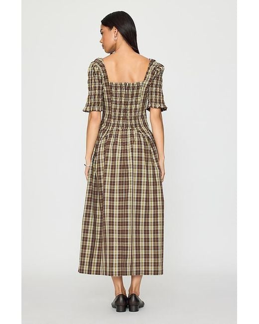 Damson Madder Natural Emmy Shirred Check Midi Dress