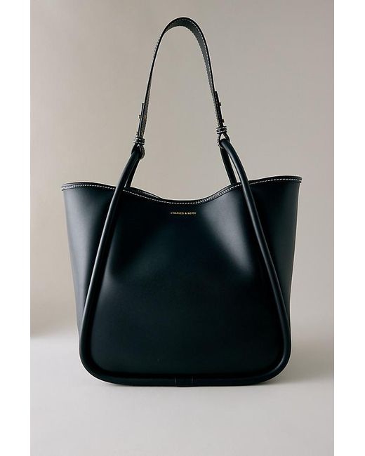 Charles & Keith Black Tubular Slouchy Tote Bag