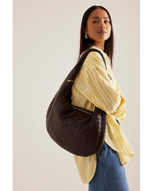 Melie Bianco Brown The Brigitte Woven Faux-Leather Satchel Bag By Oversized Edition