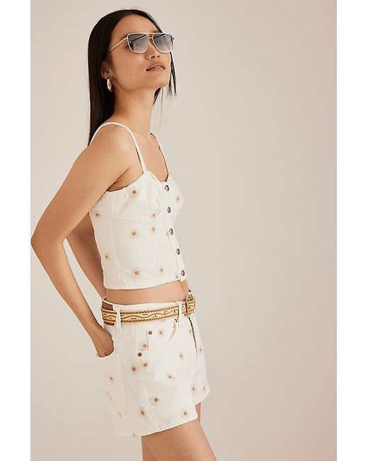 Lee Jeans Brown Daisy Embroidered Button-Front Top
