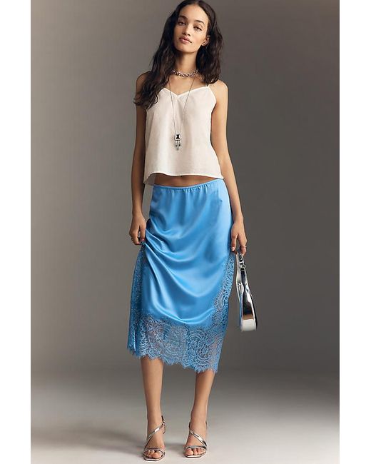 Bl-nk Green Cinzia Laced Satin Midi Skirt