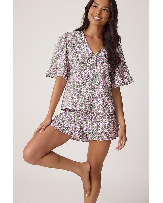 It's 9pm Pink Luna Bespa Ruffle 100% Cotton Short Pyjama Set