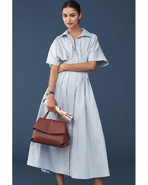 Exquise Gray The Tobie Button-Front Pleated Shirt Dress By