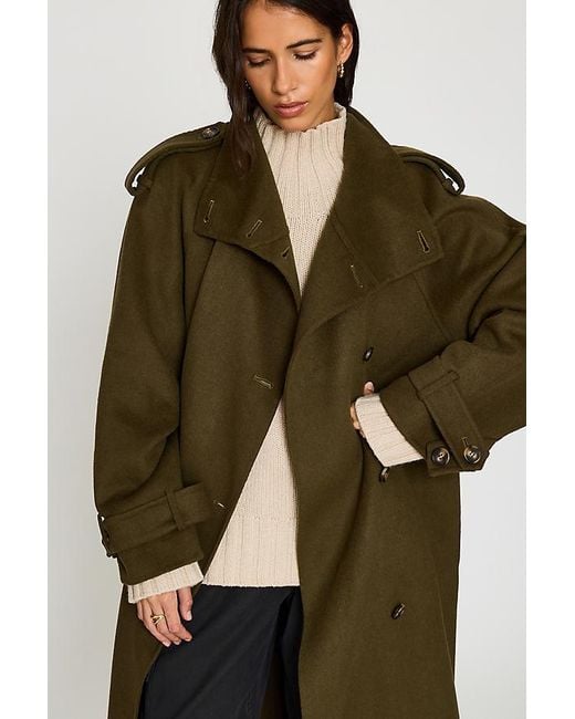 By Anthropologie Green Funnel-Neck Wool-Blend Maxi Coat