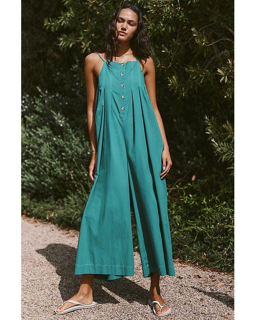 Celandine Green Button-Front Open-Back Jumpsuit