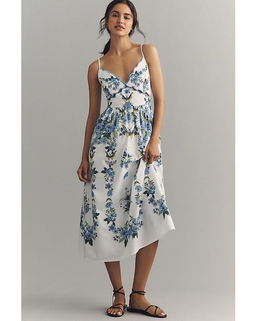 By Anthropologie White Cotton Scalloped Midi Dress