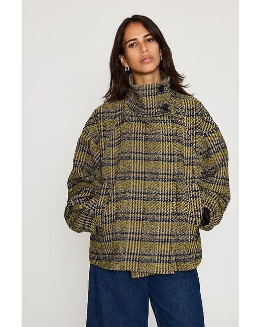 By Anthropologie Blue Lime Boucle Funnel-Neck Jacket
