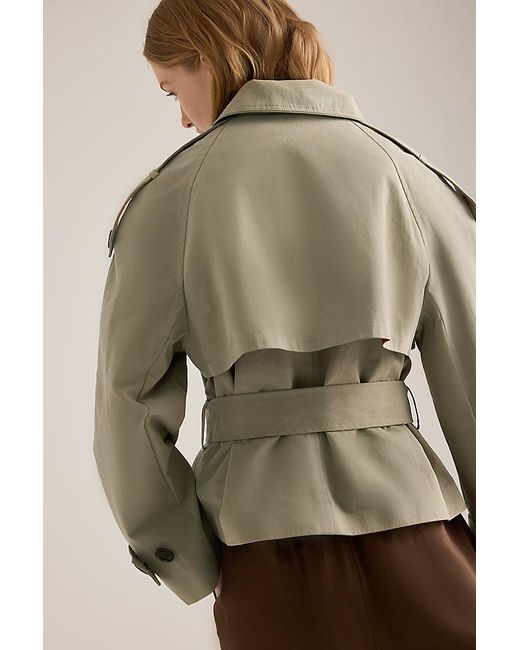 By Anthropologie Brown Lottie Cropped Trench Coat