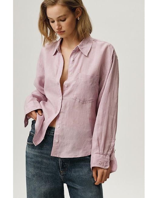 Maeve Blue The Shrunken Bennet Linen Buttondown Shirt By