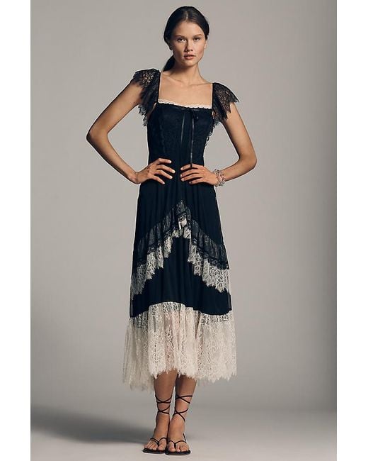 By Anthropologie Blue Tiered Ruffle Flutter-Sleeve Dress