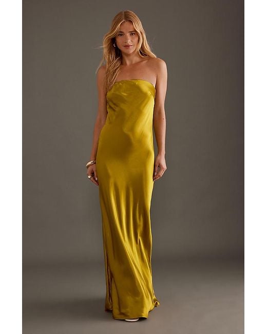 By Anthropologie The Fleur Strapless Satin Maxi Slip Dress in Brown | Lyst  UK