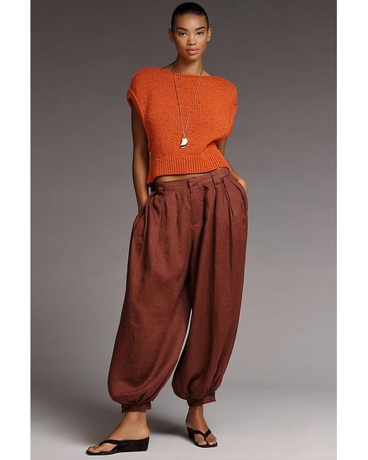 By Anthropologie Brown Modern Genie Linen Balloon Trousers