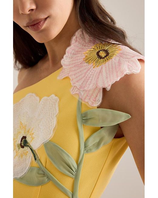 Elliatt Yellow Hope One-Shoulder 3D Flower Mini Dress