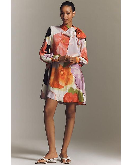 Maeve Brown Tie-Neck Mini Dress