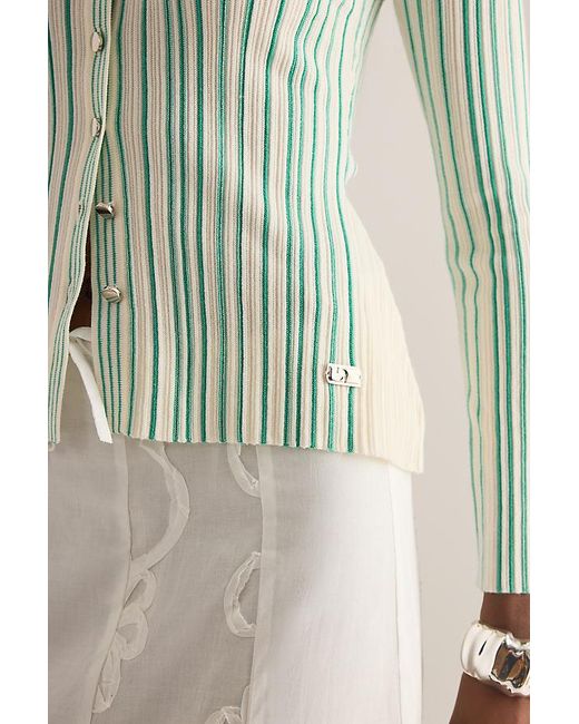 laagam Natural Giulia Stripe Collared Cardigan