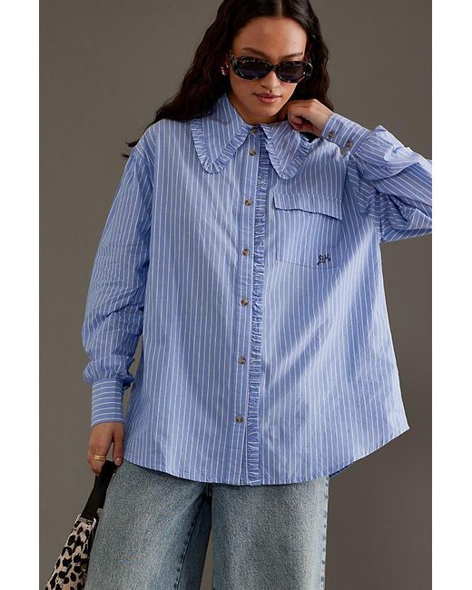 Damson Madder Blue Kendall Long-sleeve Ruffle Shirt