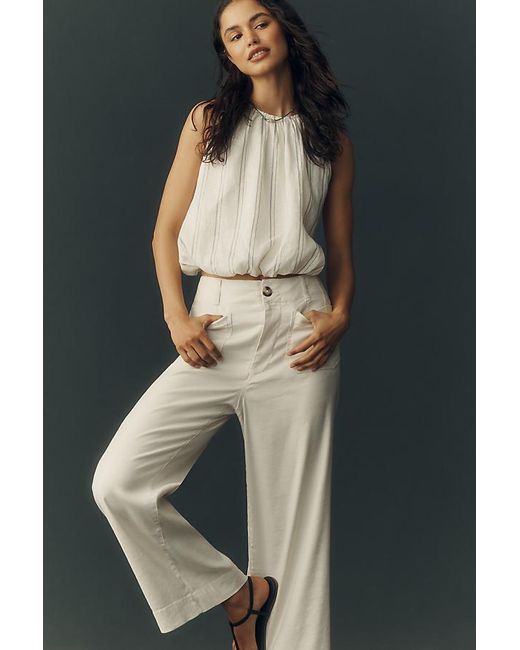 Maeve Gray The Colette Cropped Wide-Leg Trousers By Linen Edition
