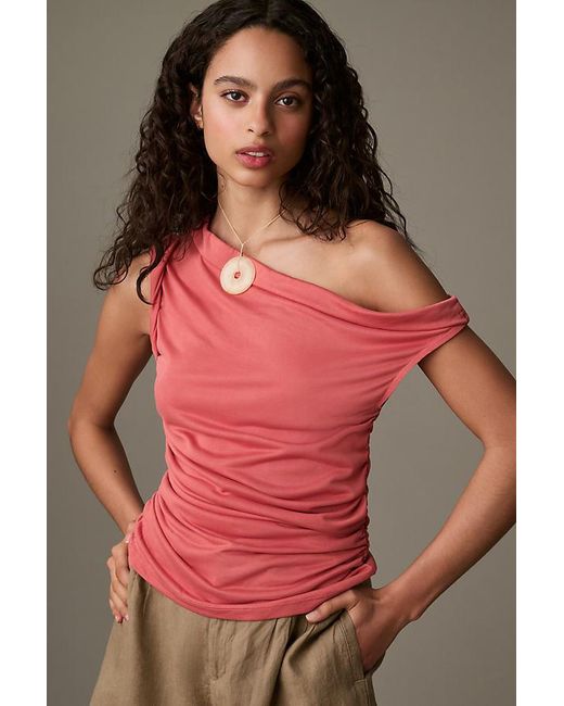 Pilcro Red One-shoulder Ruched Top