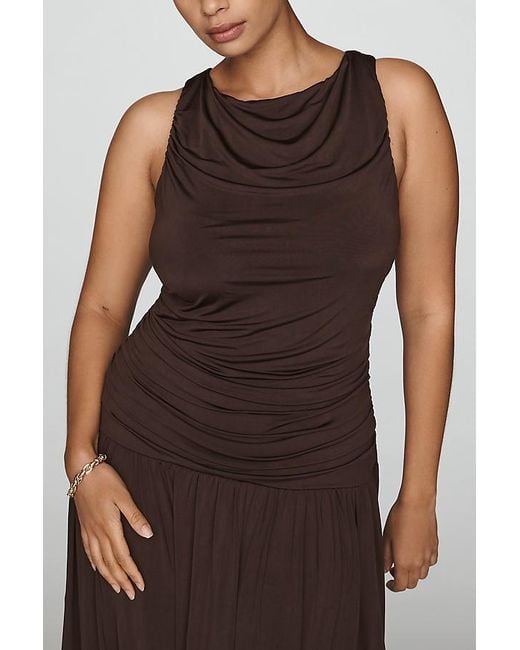 By Anthropologie Brown Sleeveless Boat-Neck Drop-Waist Maxi Dress
