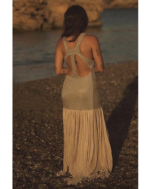 Celandine Metallic-Knit Drop-Waist Maxi Dress in Brown | Lyst UK
