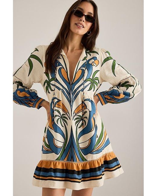 Farm Rio Multicolor Linen-Blend Tropical Print Mini Dress