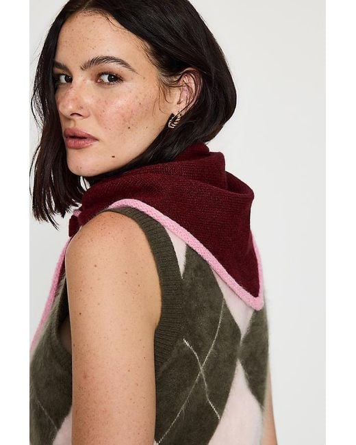 By Anthropologie Brown Small Tipped Knit Triangle Scarf