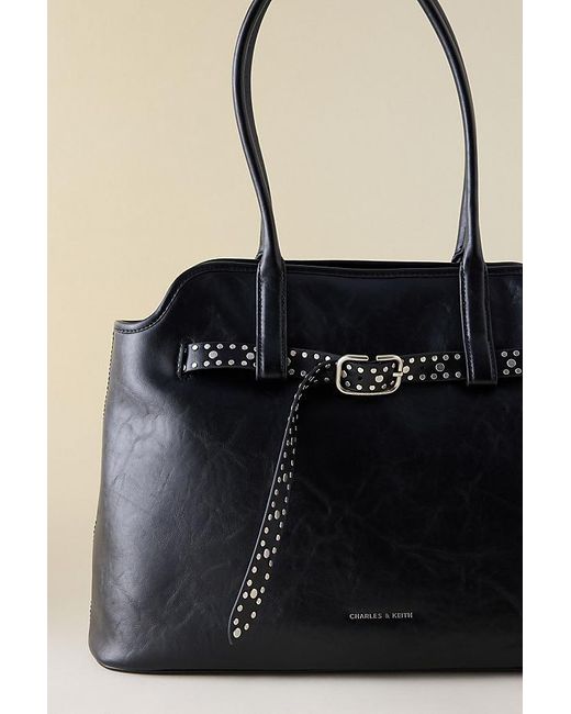 Charles & Keith Black Victoria Belted Tote Bag